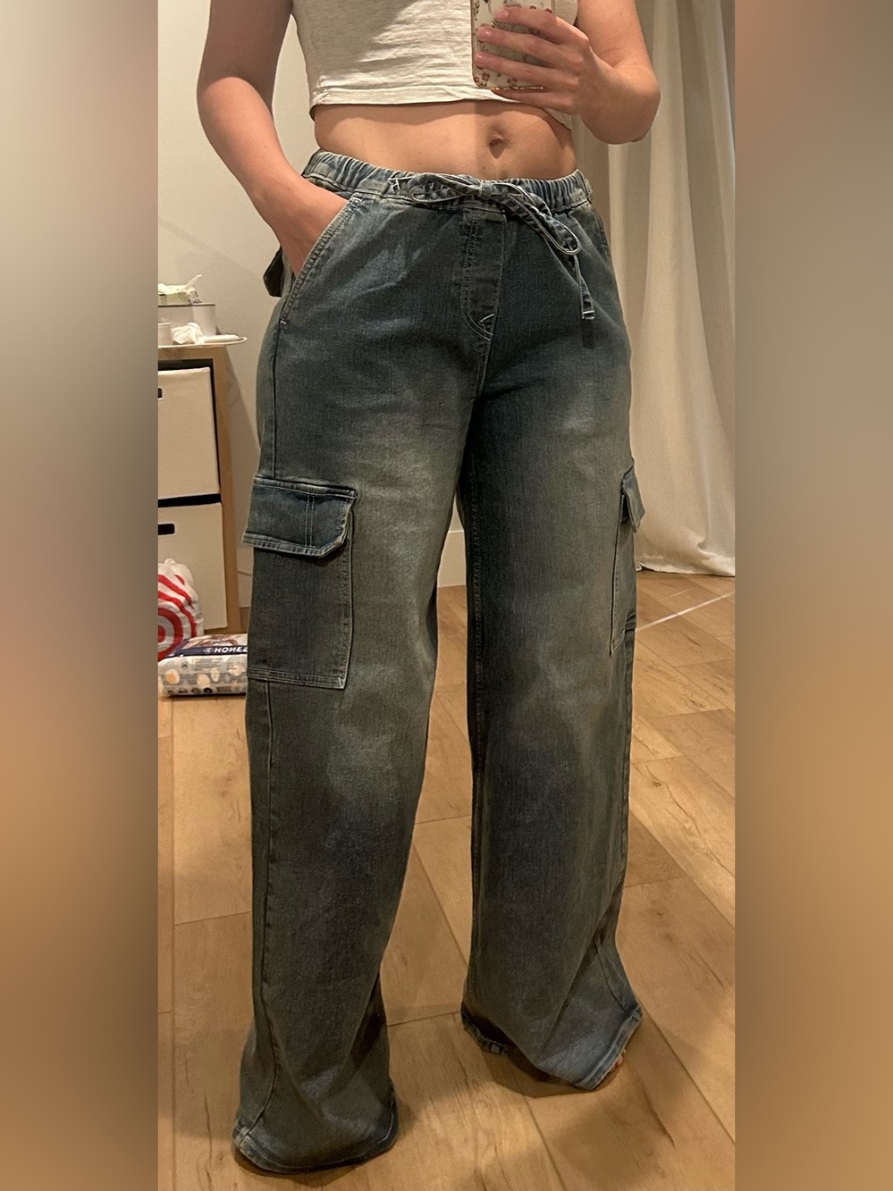 True Religion Jessie Super Baggy Cargo Denim in Medium Horizon Wash